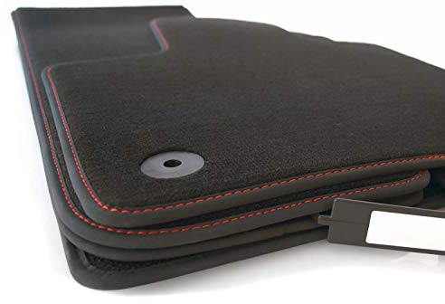 kh Teile Fußmatten 3008 (Schwarz, Naht Rot) Tuning Premium Velours Autoteppich Passform Set