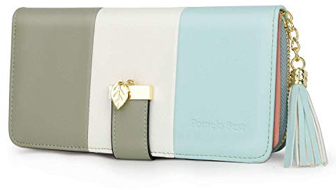 Portefeuille Femme Cuir Rayures colorées Porte Monnaie Femme Fruit Vert et Blanc