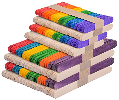 UCEC Bunt &Natürlich Holzstäbchen mit verschiedenen Größen, 400 Stücke Eisstäbchen Holzstäbchen, 4 in 1 Popsicle Sticks für Eis DIY Handwerk Bastelarbeiten