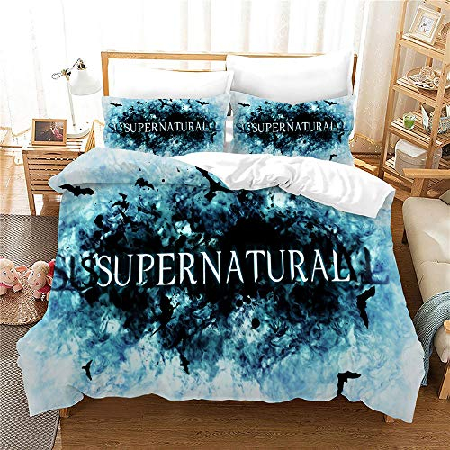 NICHIYO Supernatural?SPN? Bettwäsche Set - Bettbezug und Kissenbezug,Mikrofaser,3D Digital Print dreiteiliger Bettwäsche(Bettbezug + Kissenbezüge) (6,Doubie 200 * 200cm)