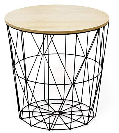 Carousel Home Gifts Round Wooden Top Geometric Wire Occasional Side Table | Coffee Table With Storage | Living Room Side Tables | Wire End Table