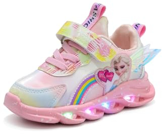 Kinder Wasserdichte Elsa schuhe, mädchen leuchtschuhe Regentag Schuhe, Kinder LED- lässige Schuhe, Mädchen Blitzlichtschuhe, Klettschuhe aus Leder for Mädchen Sneakers ( Color : Pink , Size : 22 )