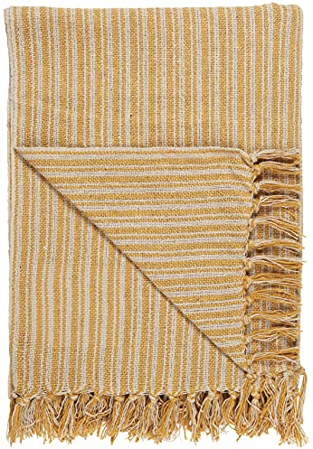 IB Laursen Plaid Gelb/Creme Streifen Muster 130x160 Wolldecke Fransen Decke