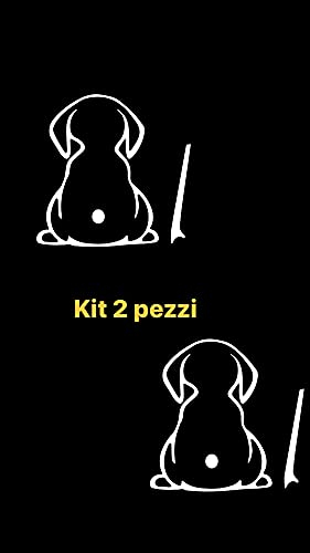 Adesivo cane per tergicristallo posteriore auto, motivo cane bianco con coda mobile. Kit 2 pz dimensione: 20cm x 23cm