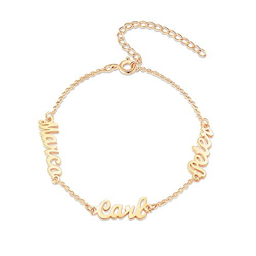 Jeweidea Personalisierte Namensarmbänder für Frauen Gravur 2-5 Namen Gold Silber Roségold Armbänder für Damen Mädchen Mama Schmuck Geschenke zum Geburtstag Valentinstag (Gold-3)