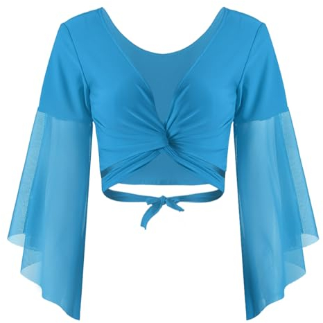 Jowowha Damen Bolero Jäckchen Bauchtanz Kostüm Schulterjacke Langarm Shrug Cardigan Tops Latein Tanz Ballettjacke Kurz Oberteile Himmel Blau Einheitsgröße