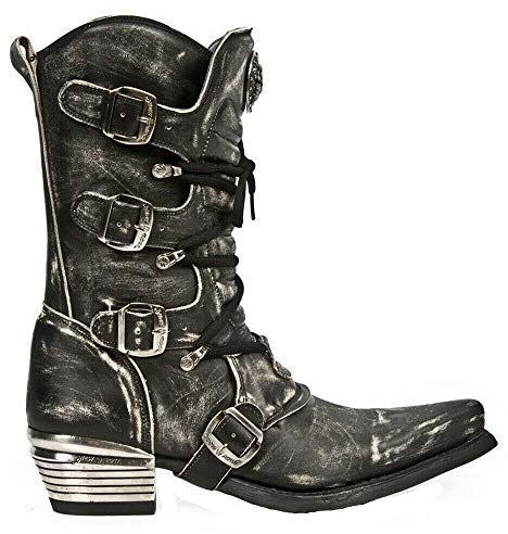 New Rock Stivali da Uomo M.7993-S3 in Pelle Grigia da Cowboy alla Moda 40