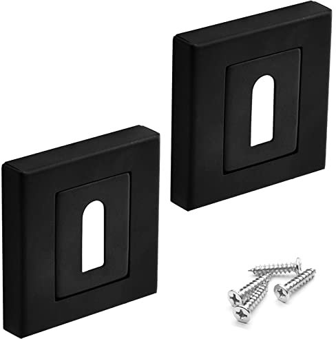 DecorAndDecor Square Escutcheon Thumb Turn Key Rose (Black Standard)
