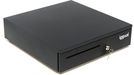 iggual – Cajón Portamonedas IRON-35 -Caja Efectivo -Registradora Manual o Automática, para 5 Billetes y 6 Monedas -Cerradura 3 Posiciones -Material Acero+Plástico. -Uso profesional -Negro (42x40,5x10)