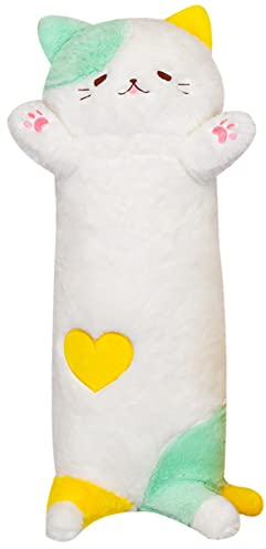 ISAKEN Katze Plüschtier, 90CM Langes Kuscheltiere Cartoon Katzen Plüsch Tier Körperkissen Plüschkissen Wurfkissen Dekokissen Kinder Geschenk für Weihnachten Geburtstag Kindertag Home Decoration