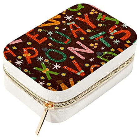 Bunte lustige englische Buchstaben Blumen Reise Schmuckbox Kleine Organizer Aufbewahrungsboxen für Frauen Mädchen