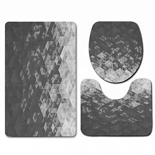 Weich Badematten & Badteppiche Set 3 teilig Mikrofaser rutschfest Badezimmerteppich,Geometrischer Farbverlauf Farbwechsel Digitale Textur Mosaik Dreiec,Maschinenwaschbar Badvorleger und Toilettenmatte