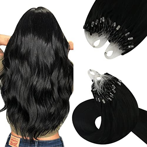 YoungSee Micro Hair Extensions Jet Black 20inch Micro Loop Hair Extensions Black Remy Micro Ring Hair Extensions Black for Girls Cold Fusion Tangle Less Long Lasting Natural 50s 50g