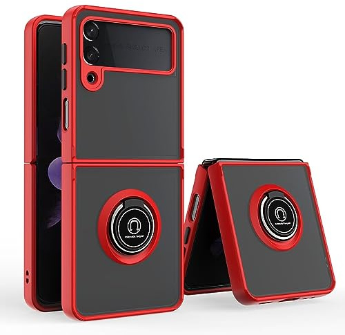 HONLEN Hülle Passend für Samsung Galaxy Z Flip3 / Samsung Galaxy Flip 3 2021 (6.7 Inches), Ring Stand Clear Matte Silikon Handyhülle - Rot