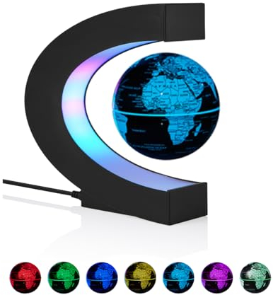 VGAzer Mehrfarbwechselnde magnetische Kugel-Weltkarte, schwebender Globus mit LED-Lichtern, Nachtlicht, Heimdekoration, Geschenke für Weihnachten, Geburtstag
