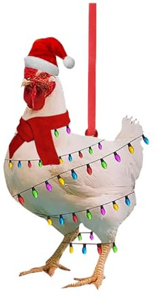 1 Stück Holz Weihnachtsanhänger Huhn mit Schal Weihnachtsbaum Anhänger Lustiges Huhn Figur Weihnachtsschmuck für Garten Balkon Tür Fensterbaum Outdoor Weihnachtsdekoration & (F-013 2D Acryl, One Size)