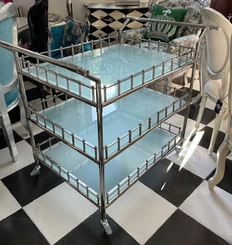Casa Padrino Carrello di Lusso Argento 102 x 71,5 x A. 90,5 cm - Carrello di Servizio in Acciaio Inox con Piatti in Vetro - Carrello Gastronomia Hotel Ristorante - Accessori Hotel & Restaurant