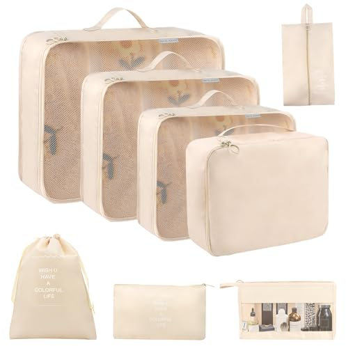 VFANDV Koffer Organizer Set, 8 Teilige Packing Cubes Travel Organizer Kofferorganizer Kleidertaschen, Suitcase Organizer für Urlaub und Reisen