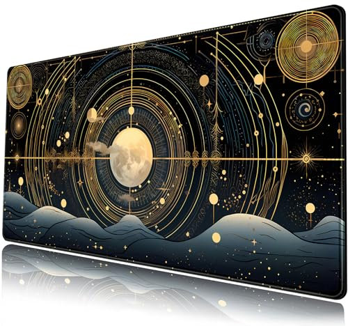 Schreibtischunterlage mit Sternbildern, Motiv: Mond, Sternenhimmel, Galaxie, großes Mauspad, XXL, Gaming-Mauspad, erweiterter Nachthimmel, Tastaturmatte, Mauspad, 80 x 40 cm, Schreibtischdekoration