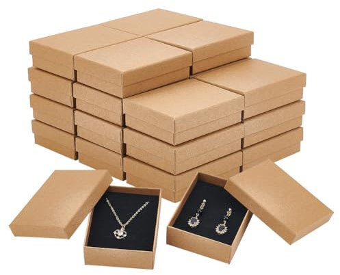 BENECREAT 24 Packungen Halskette-Ring-Box, 9x7x2.7cm Braune Schmuckschatullen Aus Kraftkarton Rechteckige Schmuck-Geschenkboxen Für Hochzeitstage