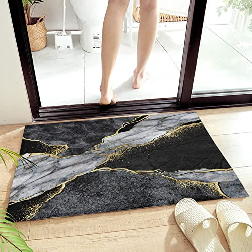 Door Mat Abstract Marble Modern Minimalist Black Grey Gold Floor Mat Machine Washable Front Door Mat Non-Slip Entrance Rug For Garden Living Room Hallway 40x60cm
