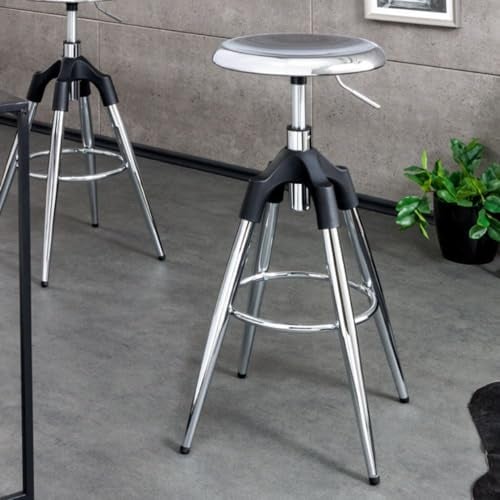 LEBENSwohnART Urbaner Barhocker FABRICA Chrom Silber höhenverstellbar Metall Industrie-Design