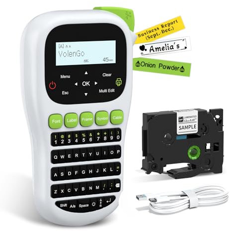 VolenGo H1100 Label Maker Machine with Tapes 12mm Laminated, Backlit Handheld Label Maker Waterproof-Labels, QWERTY Keyboard & Multi Fonts, Portable Inkless Label Printer for Home Office Organization