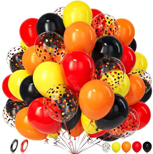Unisun Luftballons Gelb Schwarz Orange Rot, 50 Stück Latex Ballons Gelb Schwarz Rot Konfetti Luftballon Mädchen Frauen Kind Geburtstag Jubiläum Hochzeit Verlobung Abschlussfeier Bachelor Party Deko