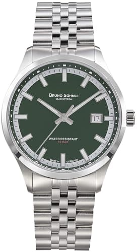 Bruno Söhnle Herrenuhr Original NEU Turin Automatik Herrenuhr Silber Tannengrün Datum Saphirglas 40mm- 17-12230-442