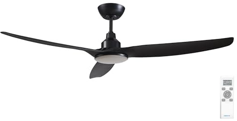 Fanelite - Brasseur d'air 132 cm noir FANDC52LN-BK - Moteur DC 18W - Lumière LED 20W dimmable 3 couleurs - Télécommande - 3 pales - Très silencieux