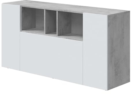 Miroytengo Mueble Aparador Comedor Salón Loira 3 Puertas Color Blanco y Gris Cemento 150 cm