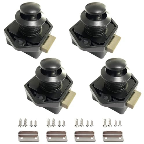 lcyen 4Pcs Push Button Latch Catch Push Door Lock, Motorhome Caravan Cabinet Latch ABS Black Magnetic Drawer Catches for RV Boat Yacht Campervan Cupboard Door Cabinet