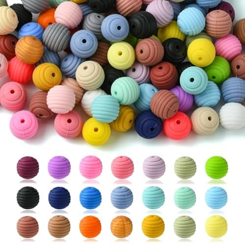 DanLingJewelry 100Pcs 15mm Silicone Honeycomb Beads Colourful Thread Stripe Focal Beads Bulk for Necklaces Bracelets Jewellery Making