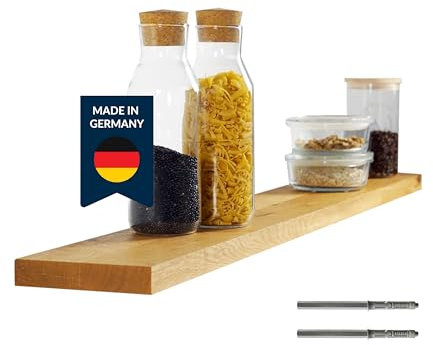 ZUSCHNITTPROFI.DE Design schwebendes Regal aus Eiche (160 x 15 x 2,8 cm) – handgefertigtes Regalbrett aus fein geschliffenem, naturgeöltem Eichenholz – Wandregal inkl. stabilem Befestigungsmaterial