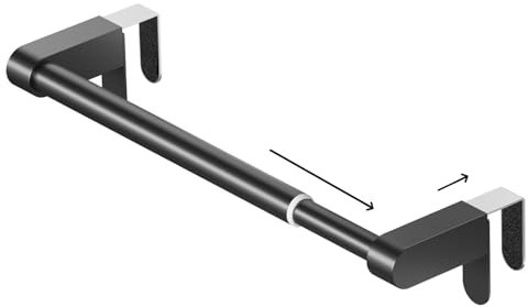 VEHHE Over Door Towel Rail, Extendable kitchen Towel Holders with Adjustable Hooks, Black Stainless Steel Towel Rail, No Drilling Hand Towel Holder with Eva Sponge Pads (22.5cm-38.5cm)