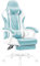 Shahoo Gaming Chair with Footrest and Massage Lumbar Support, Ergonomic Computer Seat Height Adjustable with 360°Swivel and Headrest, Light Blue