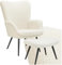 TecTake® Fauteuil Salon Confortable & Tabouret en Tissu bouclé Fauteuil Scandinave Moelleux avec Accoudoirs Chaise Ergonomique pour Salle à Manger, Chambre, Siege Bureau, Allaitement - Crème/Noir