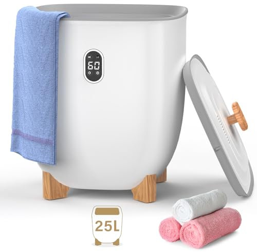Rebongki Towel Warmer Bucket 25L Hot Towel Warmer Luxury Towel Heater, Large Towel Warmer for Spa Bathroom with LED Display, Adjustable Timer, Auto Shut Off, Fits 2 Towels, Bathrobes, Blankets Outdoor