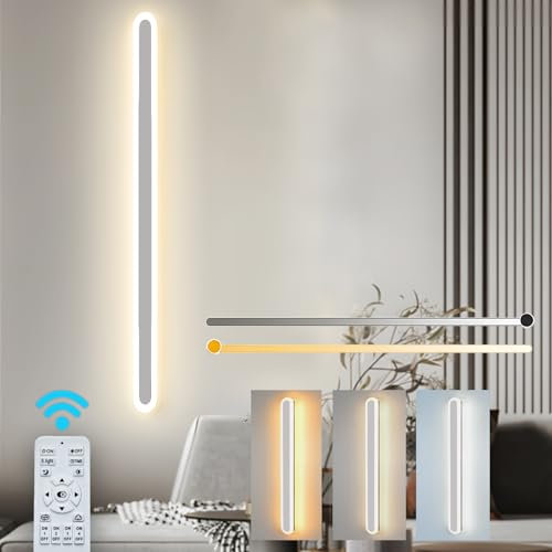 ZTWLEED LED Wandleuchte Innen Dimmbar,38W Wandlampe mit Fernbedienung 2.4GHz,10-100% Helligkeitseinstellung Wandbeleuchtung für Schlafzimmer Wohnzimmer Korridor Treppenhaus,Weiß 100CM 110-240V