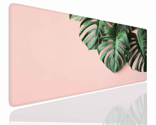 Gaming Mousepad XXL 100x50x0.4cm Mauspad XXL Gaming Groß Mouse Pad Desk Mat VernäHte Kanten Schreibtischunterlage Leaves Tischunterlage Large Schreibtisch Unterlegmatte Anti-Rutsch Mousepads J-559