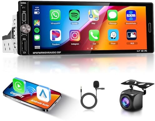 [2G+32G] Android Car Radio 6.9 Inch Single Din with Wireless CarPlay & Android Auto, Hodozzy Touch Screen 1 Din Car Stereo with GPS, Mirror Link, Bluetooth, WIFI, DSP, FM/RDS Radio, USB/Type-C,Camera