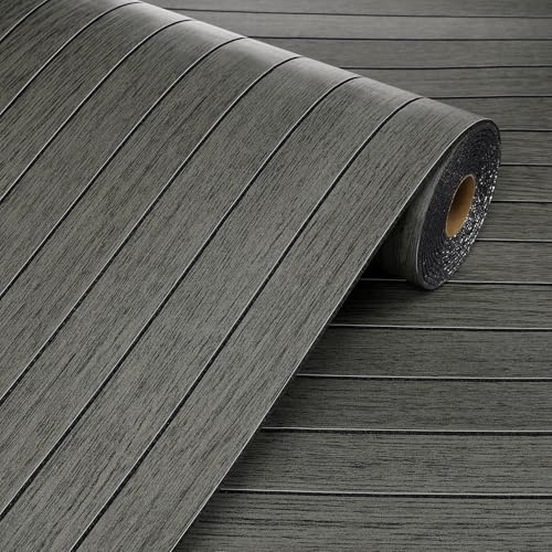 Livelynine Stick on Wall Panels Bedroom Living Room Black Wood Peel and Stick 3D Wall Panels Self Adhesive Wooden Panel for Walls Dark Grey Oak 60CMx3M Slat Walls Panelling Black Smoked Oak for Office