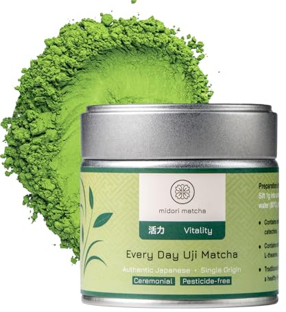 Midori Matcha Everyday Uji Matcha, Ceremonial Grade Japanese Matcha Powder, First Harvest, Single Origin Uji Kyoto, Okumidori & Yabukita, Pesticide-Free, Matcha Tea & Lattes, 30g