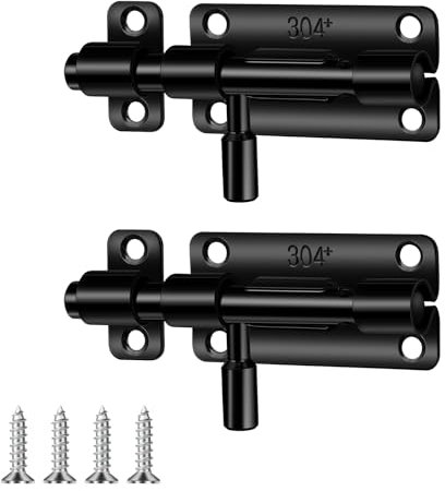 2 Stück Edelstahl Türriegel, 3 Zoll Riegelschloss Schiebeschloss Bolzenriegel Verschluss Riegel, Verriegelung Schieberiegel Sicherheitstürriegel Schwarz, Ohne Vorhängeschlossloch