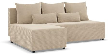Fermo - Ecksofa mit Schlaffunktion, Bettkastem, Komfort und Still, Universelle Seite, beige (Poso 100)