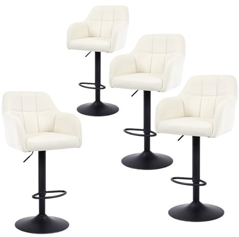 Chummaven Moderne Barhocker 4er Set, Thekenhoher Samt Barhocker mit Armlehnen Höhenverstellbarer Barstuhl für Kücheninsel Heimkino Esszimmer, Creme
