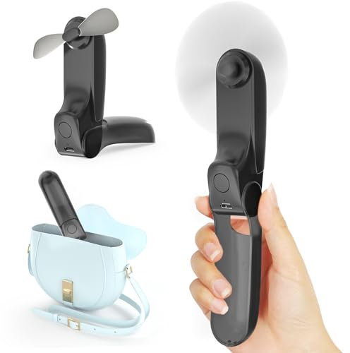Koonie Handheld Mini Fan, 3 IN 1 USB Portable Fan, Foldable Small Pocket Fans Desk Battery with 8 Working Hours,Rechargeable Power Bank for Travel/Summer/Camping, Gifts for Women Man,Kids (Black)