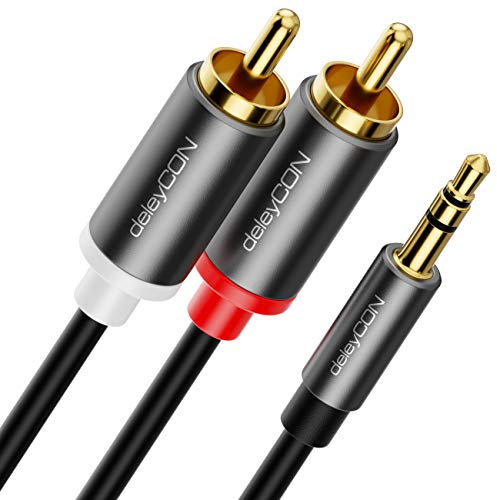 deleyCON 10m Klinke zu Cinch RCA Kabel 3,5mm Audiokabel Wandler Kabel Handy und Smartphone an HiFi-Receiver 3,5mm AUX Klinke auf Cinch Stecker (Extra Dünn & Flexibel)