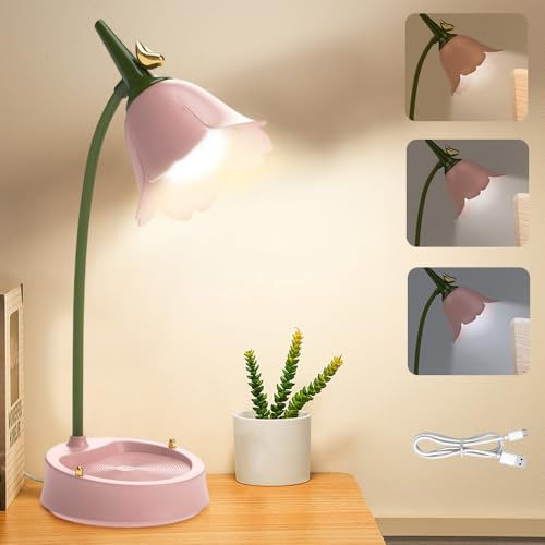 Gobesty Schreibtischlampe Kinder, Dimmbare Schreibtischlampe Mädchen, USB Schreibtisch Lampe mit 3 Farbtemperaturen und Flexibles Arm Touch Tischlampe für Kinder Lesen