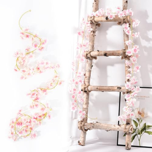 Qivra 2 Stück Blumengirlande Deko Rosa, Kirschblüten Deko 1.8M, Kunstblumen Hängend, 135 Blütenköpfe Dunkelrosa Blumengirlande, Kunstblumen Hängen für Hochzeit Party Haus Garten Bogen Wände